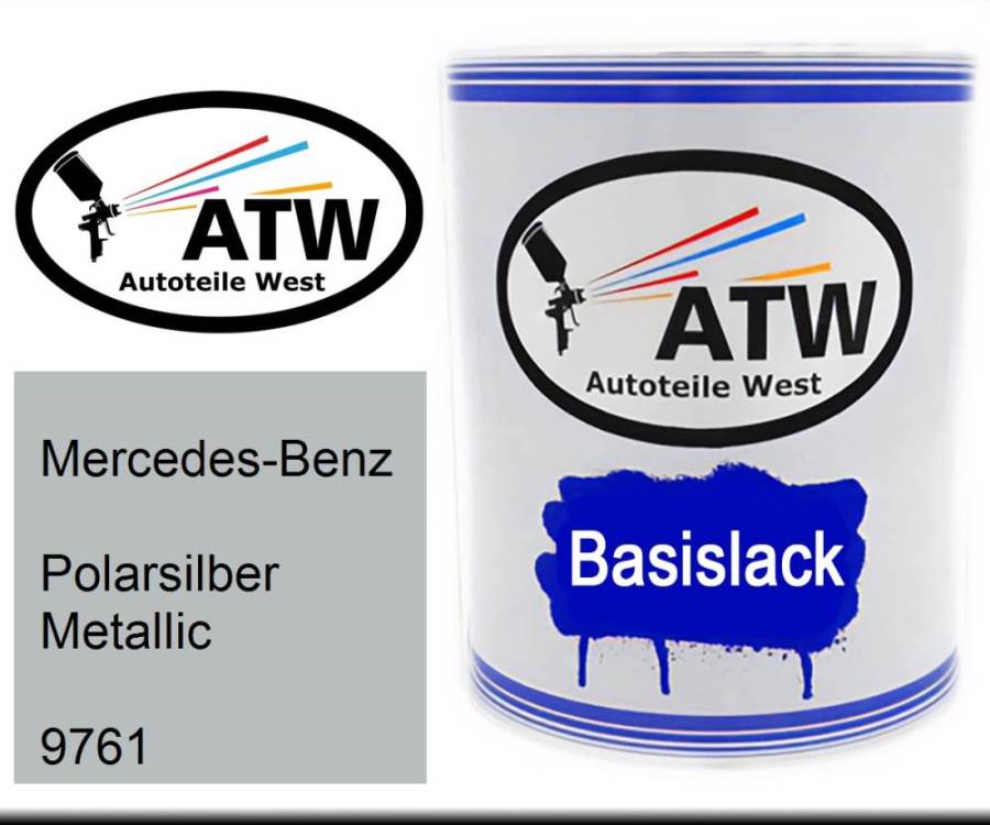 Mercedes-Benz, Polarsilber Metallic, 9761: 1L Lackdose, von ATW Autoteile West.